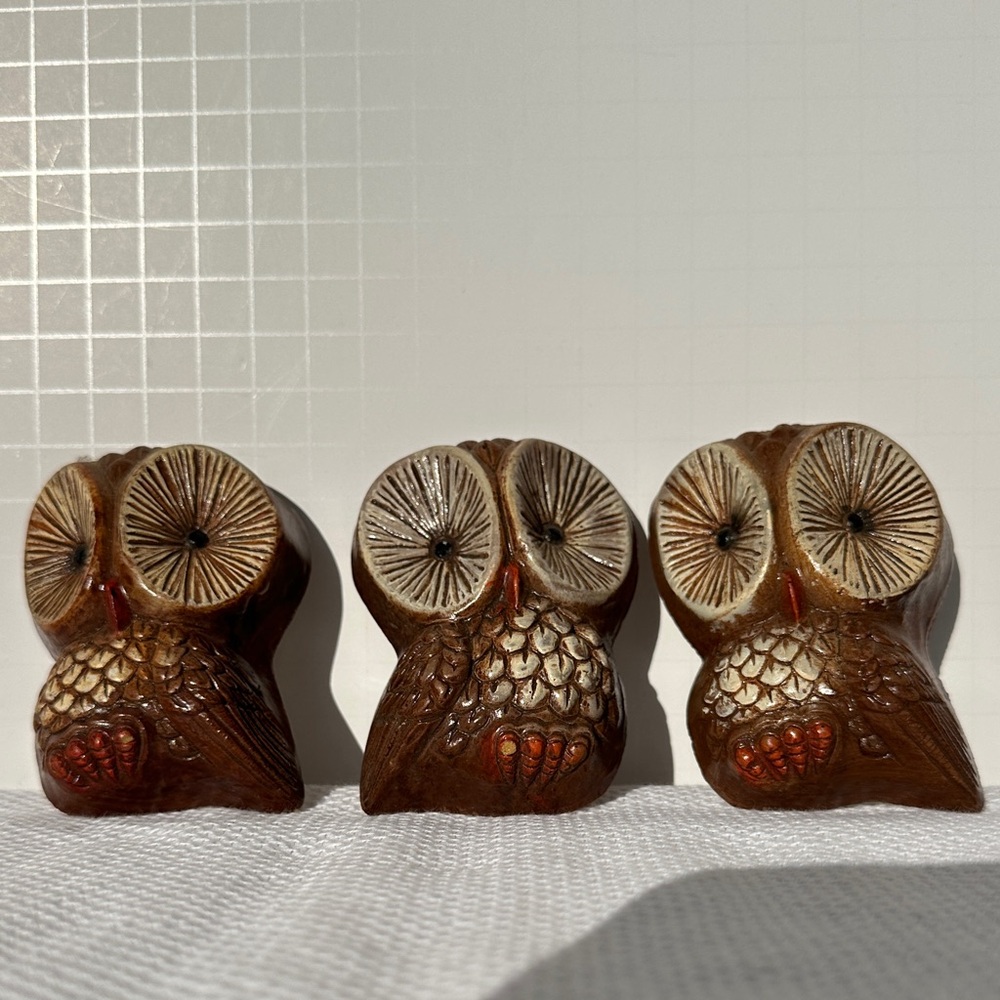 Vintage Owl Wall Decor Set MCM Wall Art Ready To Hang Whimsical Home Decor